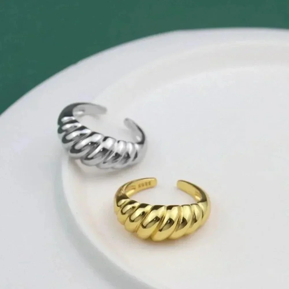 Minimalist 925 Sterling Silver Croissant Ring Dome Ring Statement Stackable Ring